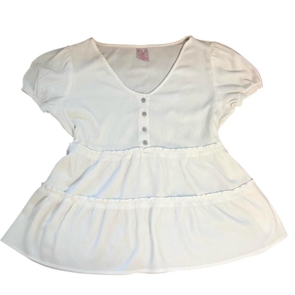 White Button-Front Peplum Top